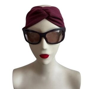 Womens Extra Wide Burgundy Headband Turban Knotted Bandana Boho Hair Accessory